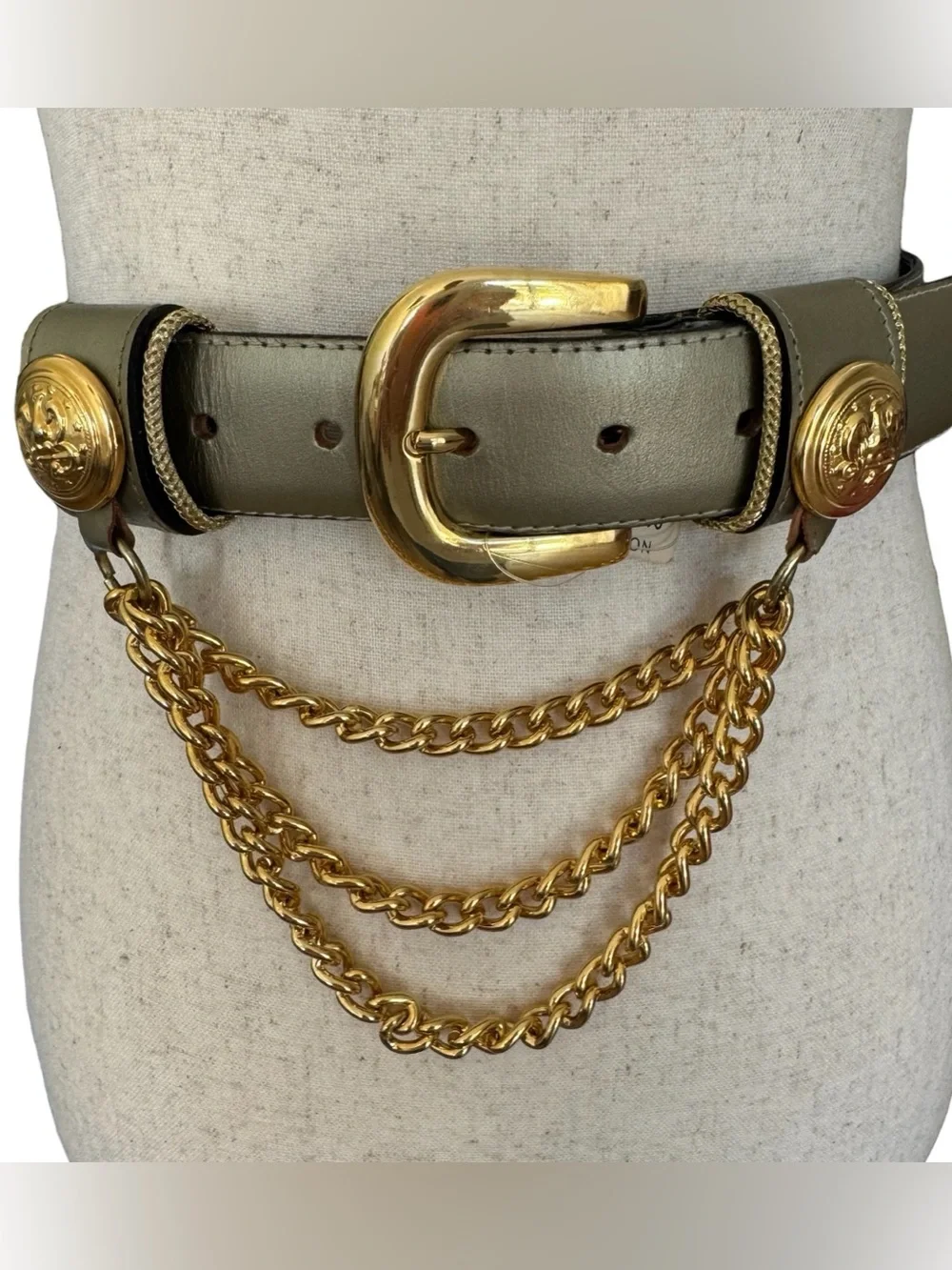 Vintage 80s Avignon Gold Chain Leather Belt Waist Accent NWT Small